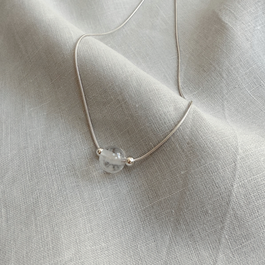 ANNI Bead Necklace with Clear Quartz, Sterling Silver