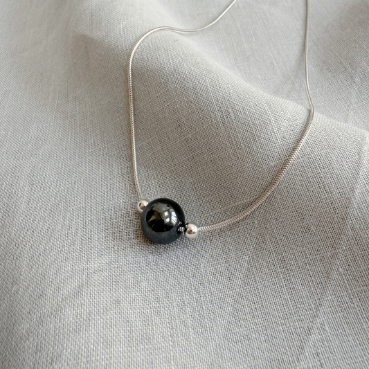 ANNI Bead Necklace with Hematite, Sterling Silver