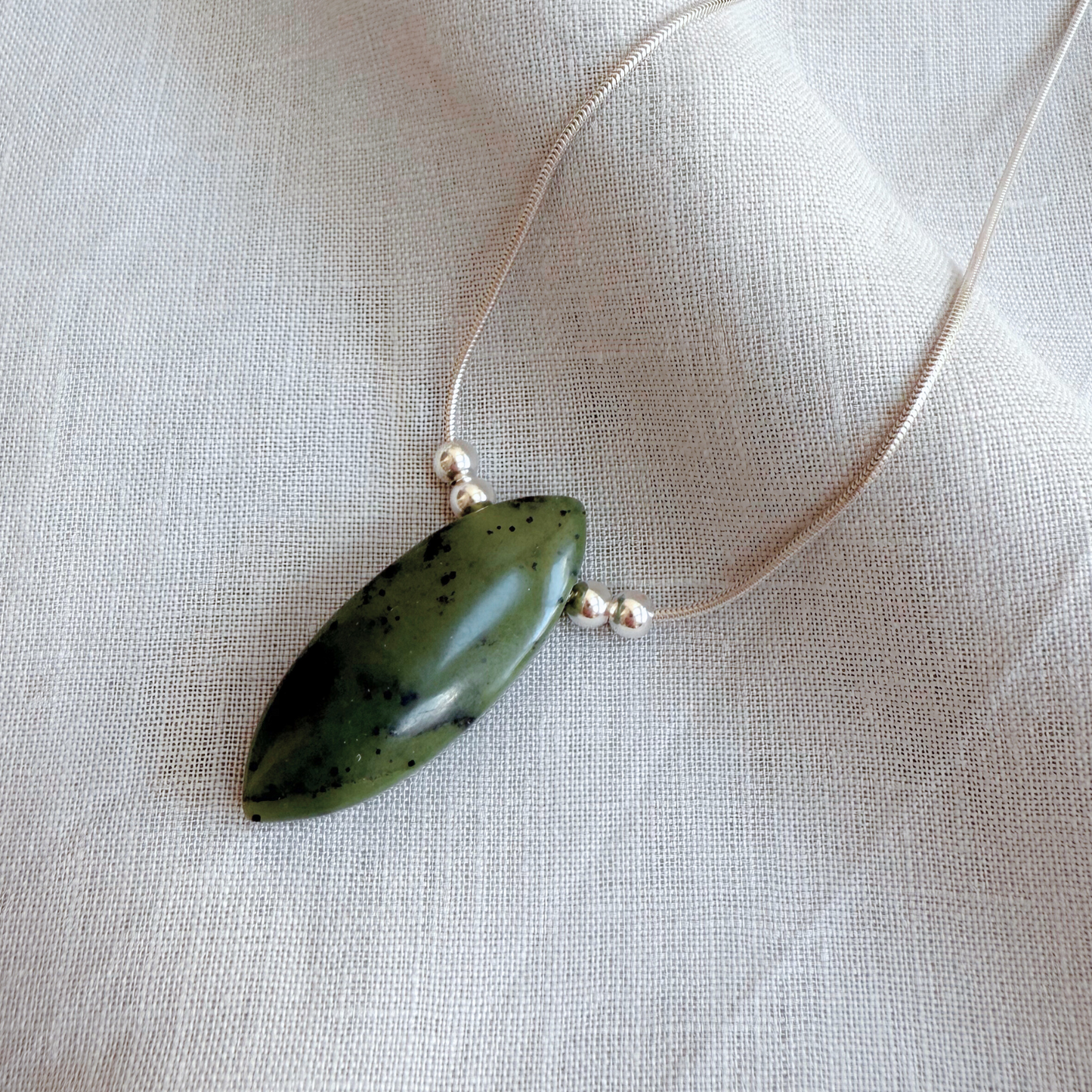 ANNI Geometric Pendant Necklace with Jade, Sterling Silver