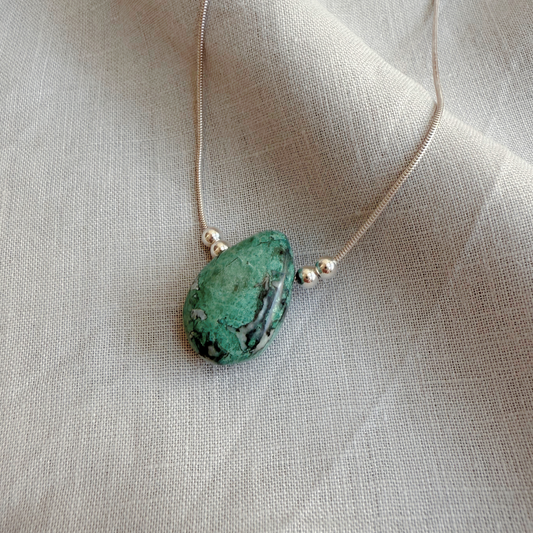 ANNI Pendant Necklace with Chrysocolla, Sterling Silver