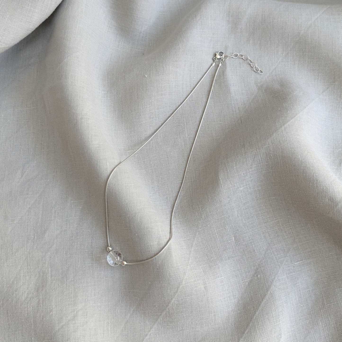ANNI Bead Necklace with Clear Quartz, Sterling Silver