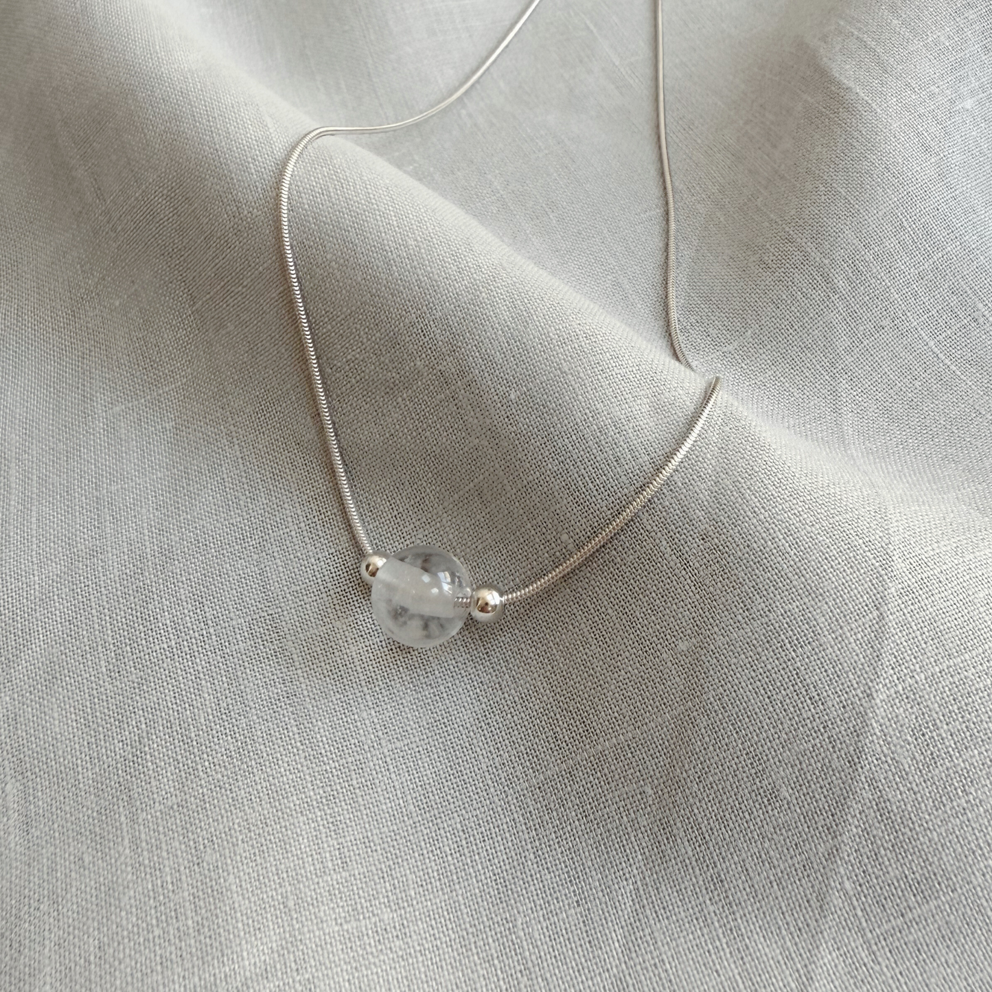 ANNI Bead Necklace with Clear Quartz, Sterling Silver