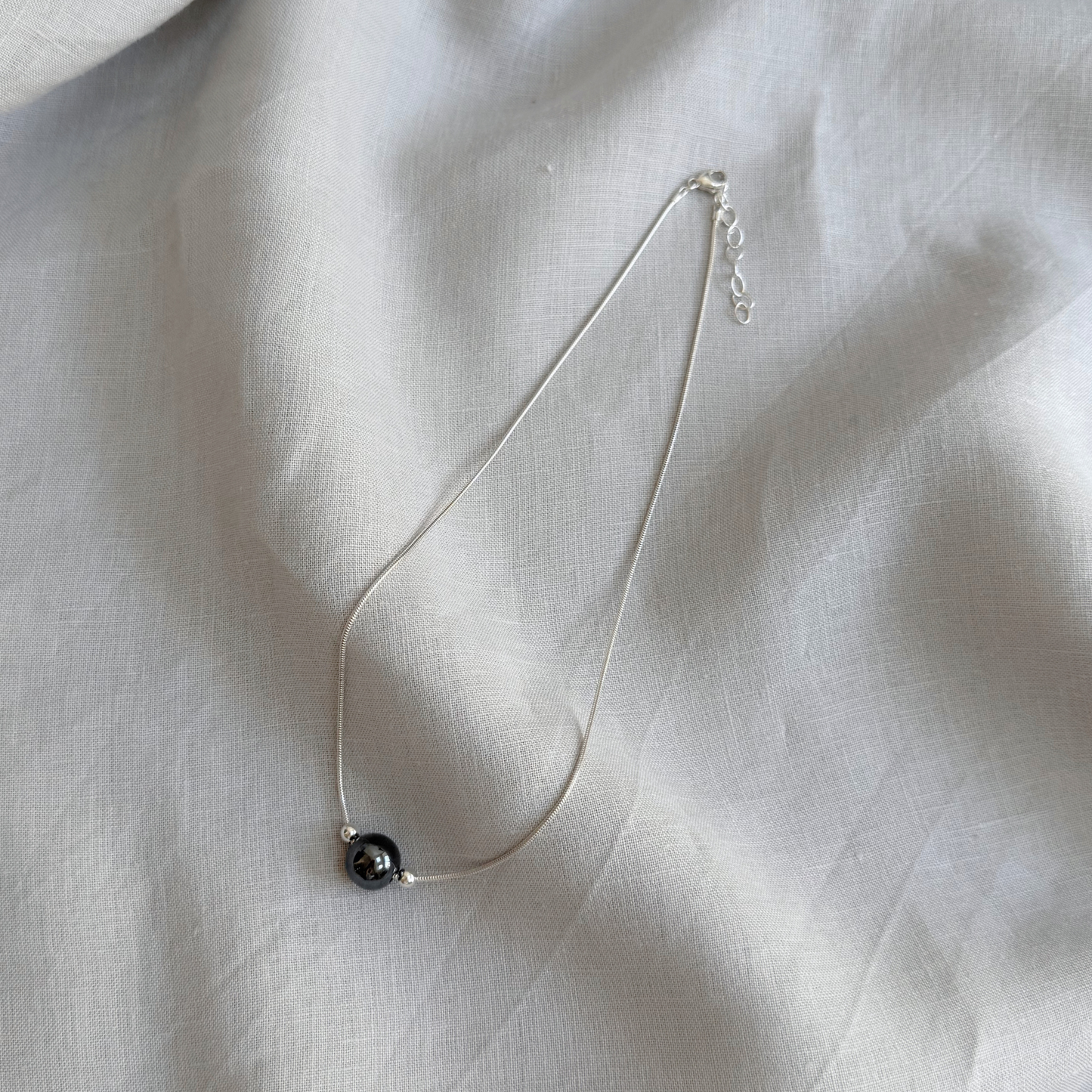 ANNI Bead Necklace with Hematite, Sterling Silver