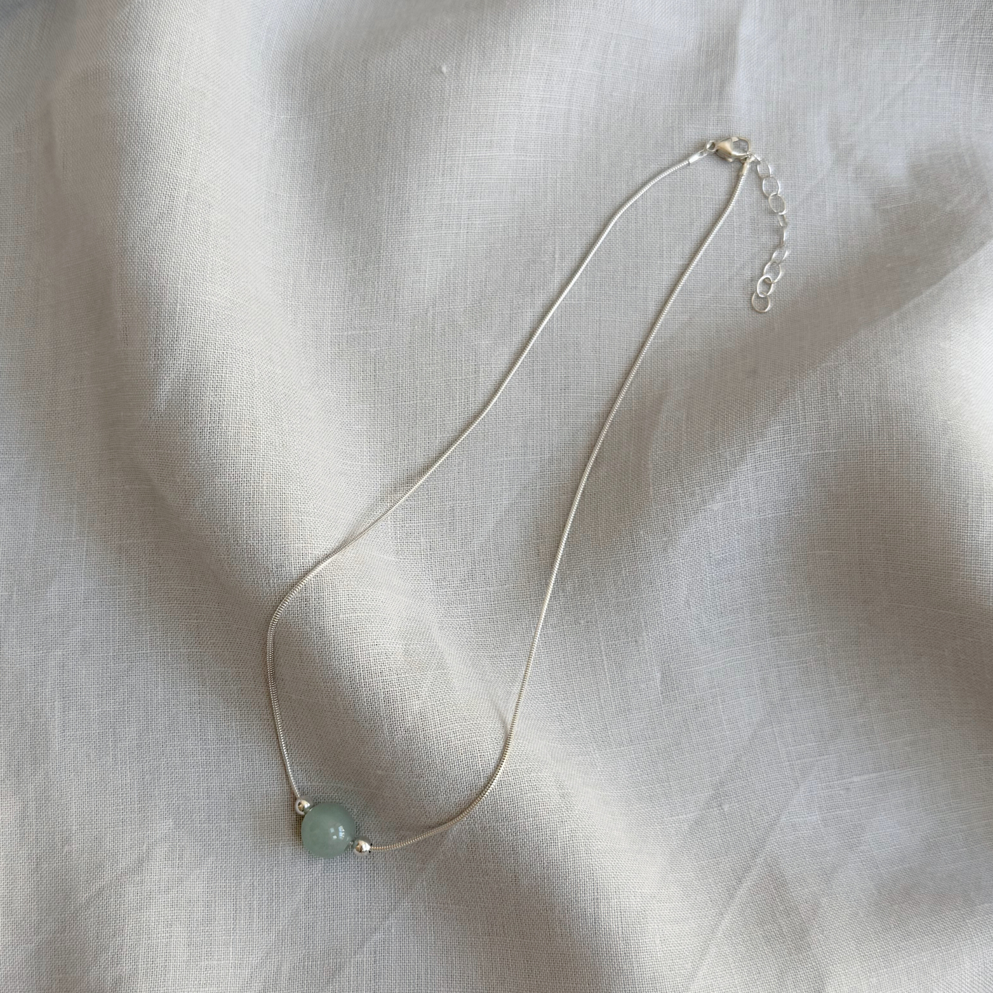ANNI Bead Necklace with Serpentine, Sterling Silver