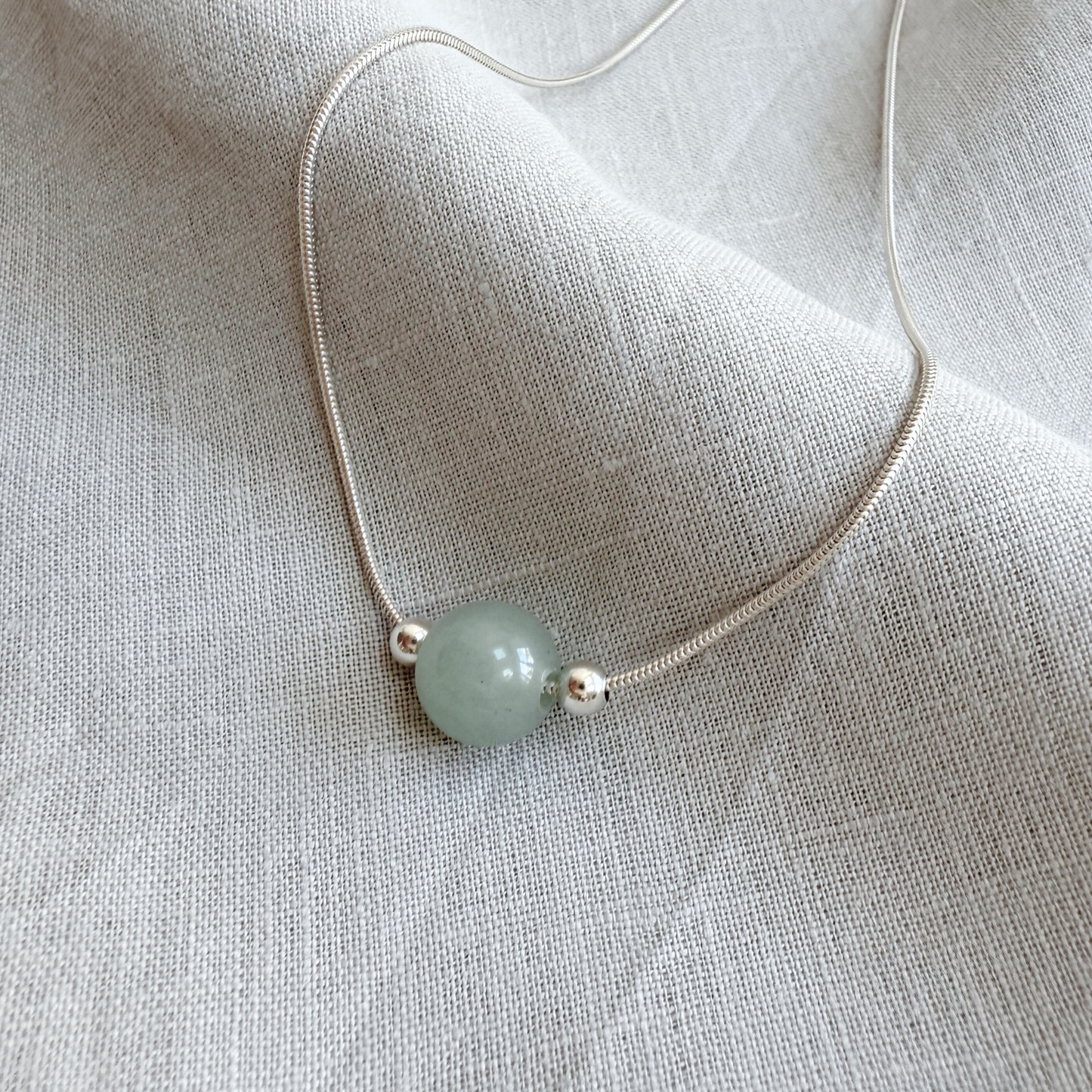 ANNI Bead Necklace with Serpentine, Sterling Silver