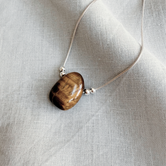 ANNI Pendant Necklace with Tiger Eye, Sterling Silver