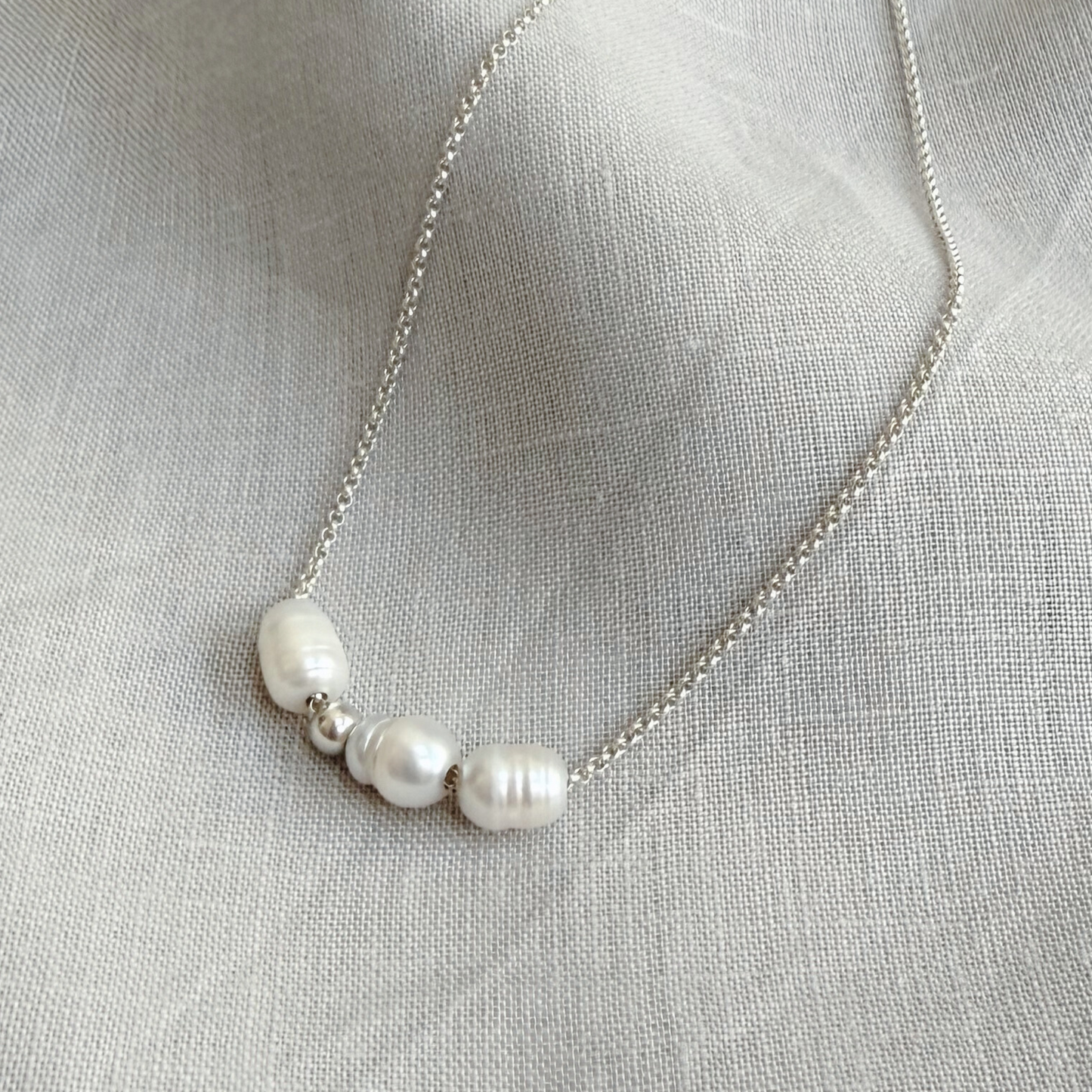 IKI Freshwater Pearl Necklace with Three Pearls, Silver