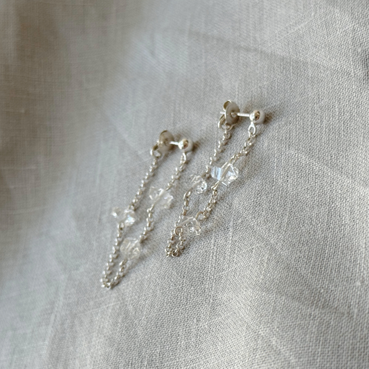 KIIA Herkimer Diamond Stud Earrings with Chain, Sterling Silver