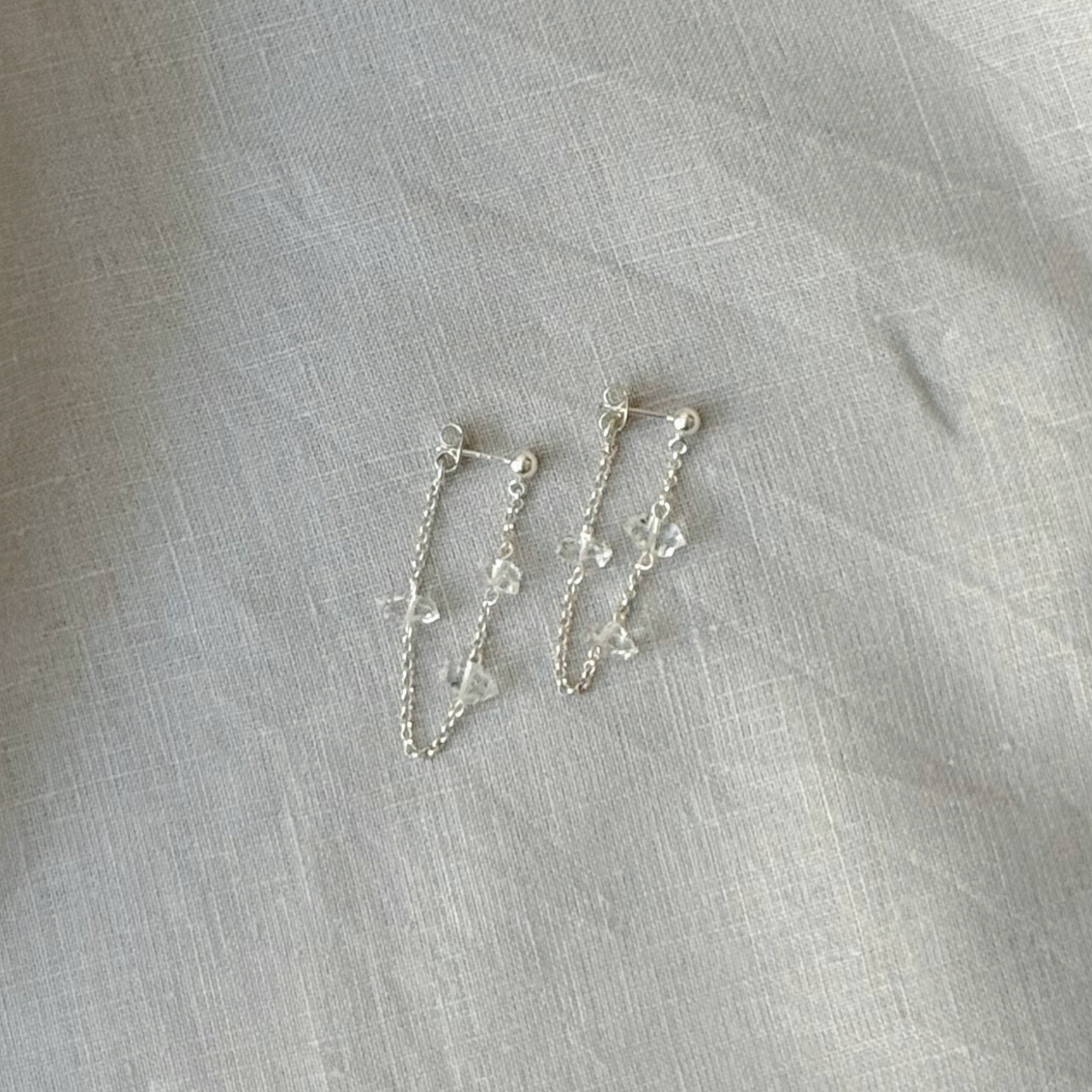 KIIA Herkimer Diamond Stud Earrings with Chain, Sterling Silver
