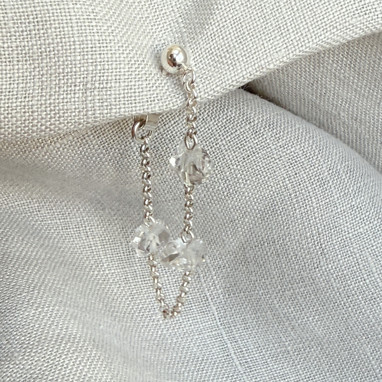 KIIA Herkimer Diamond Stud Earrings with Chain, Sterling Silver