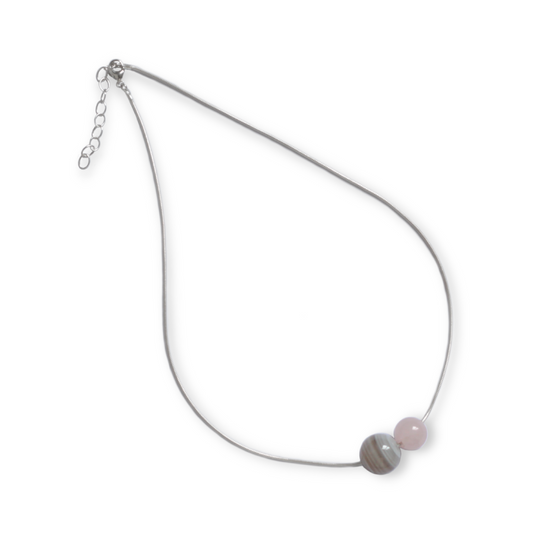 ILO Rose Quartz + Botswana Agate necklace, sterling silver