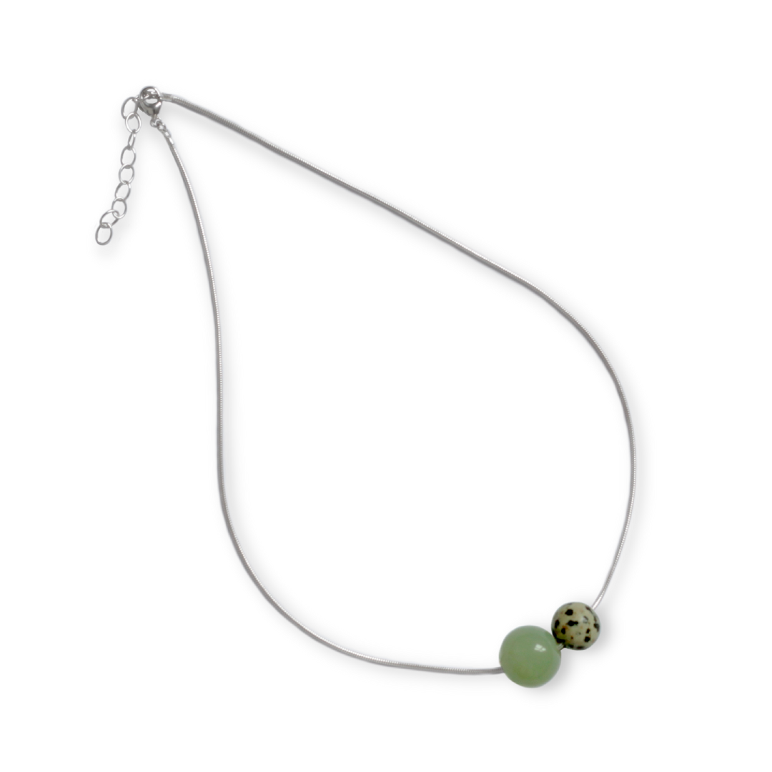 ILO Dalmatian Jasper + Serpentine necklace, sterling silver