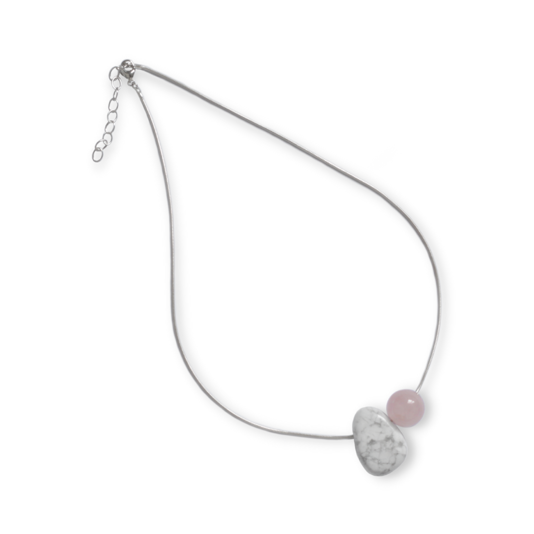 ILO Rose Quartz + Howlite necklace, sterling silver