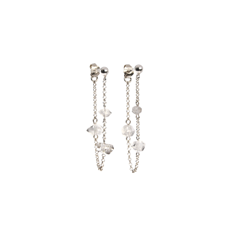 KIIA Herkimer Diamond stud earrings with chain, Sterling Silver