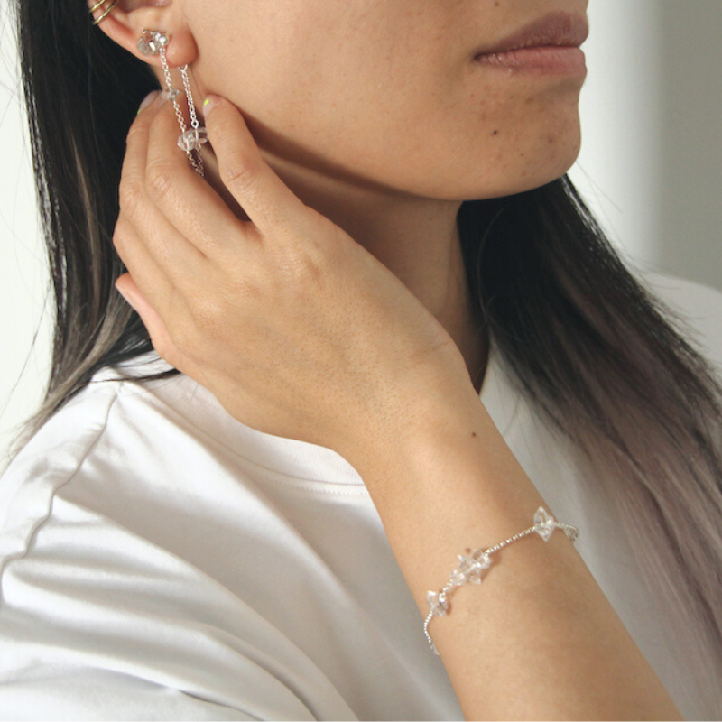 KIIA Herkimer Diamond earrings and bracelet set on model