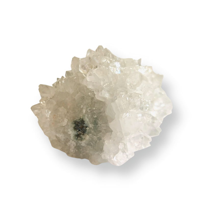 high quality Apophyllite cluster with points all around the except bottom size 60x45mm bottom view at an angle with the spine of the crystal formation