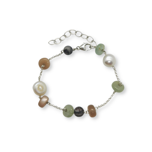 MILJA Aquamarine-Moonstone-Pearl-Picasso Jasper bracelet, silver