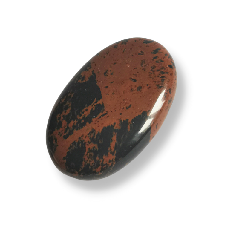 oval polished clay red and black Mahogany Obsidian palm crystal