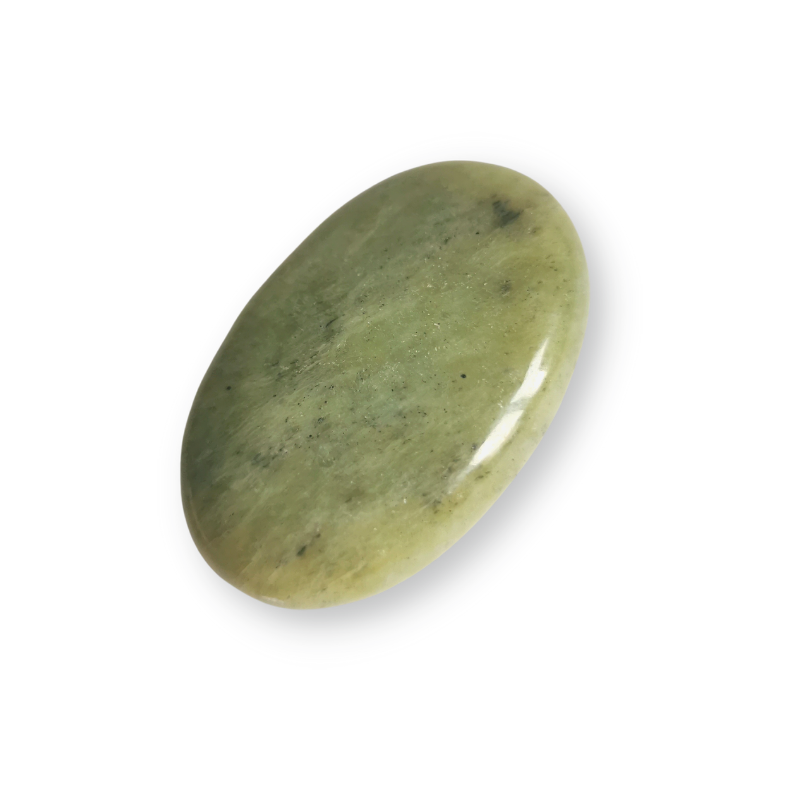 oval polished green with black spots Serpentine palm crystal