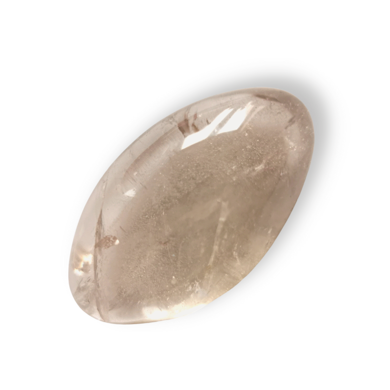 rounded polished light grey high quality Smoky Quartz with inclusions and possibly rainbows within palm crystal
