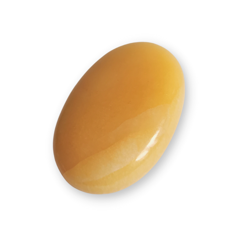 high quality oval polished Yellow Calcite palm crystal